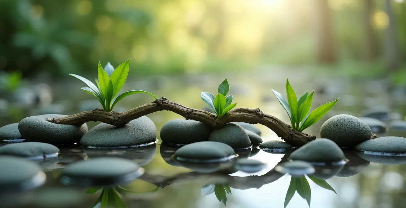Abstract composition of natural elements merging harmoniously representing synergy